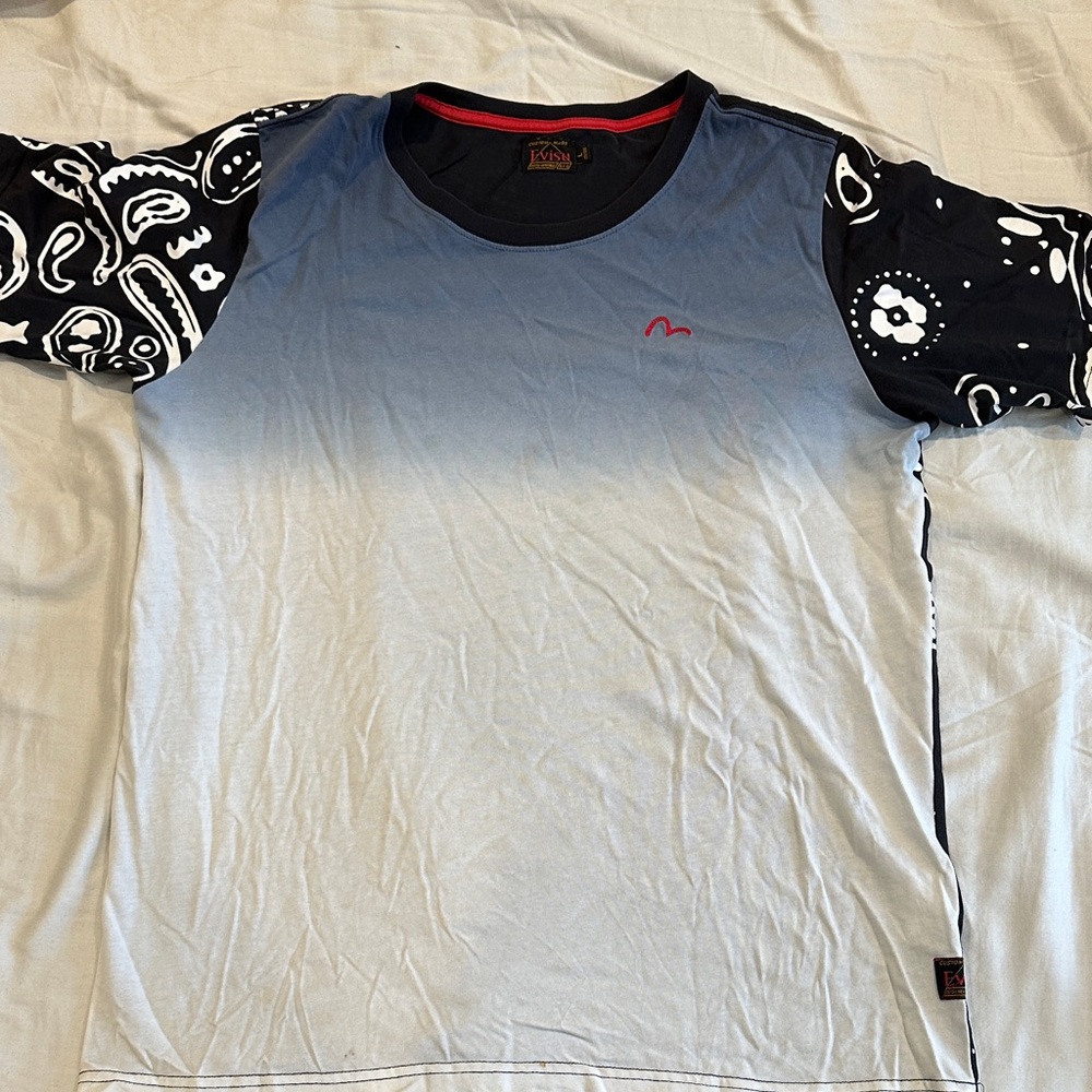 Evisu Blue and Black Gradient Men's Tee